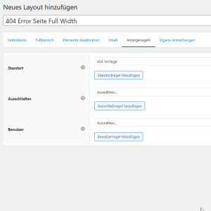 Standort 404 Vorlage als Anzeigenregel festlegen im GeneratePress Element-Typ Layout