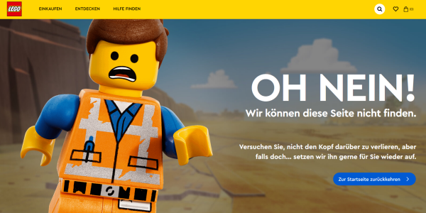 Beispiel einer 404 Fehlerseite (error-page) von LEGO
