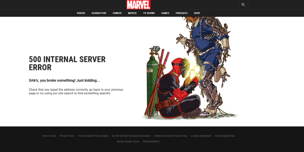 Beispiel einer 404 Fehlerseite (error-page) von MARVEL